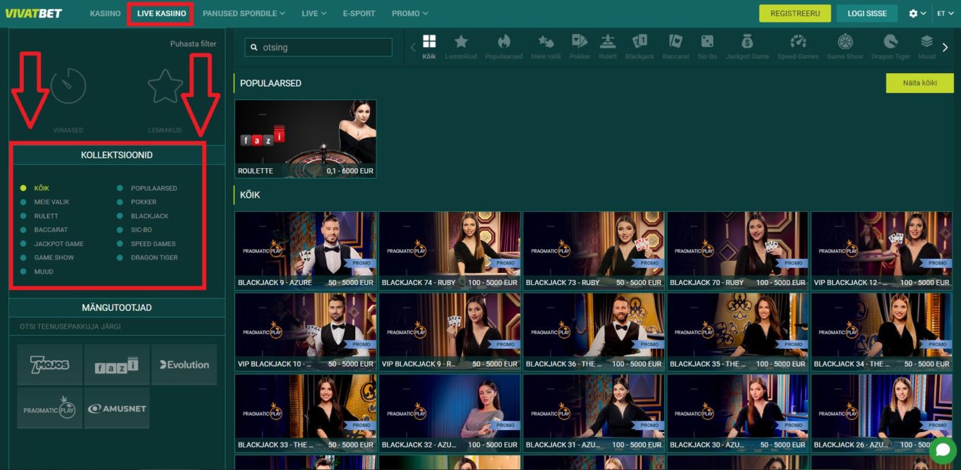 Live ja Tavaline Vivatbet Kasiino